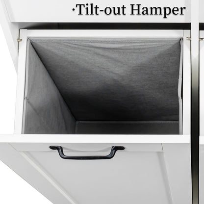 Tall Laundry Cabinet with Double Tilt Out Laundry Hamper, Freestanding Floor Bathroom Cabinet with 12 * 2 Gallon Laundry Storage Basket for Bathroom, Kitchen, White