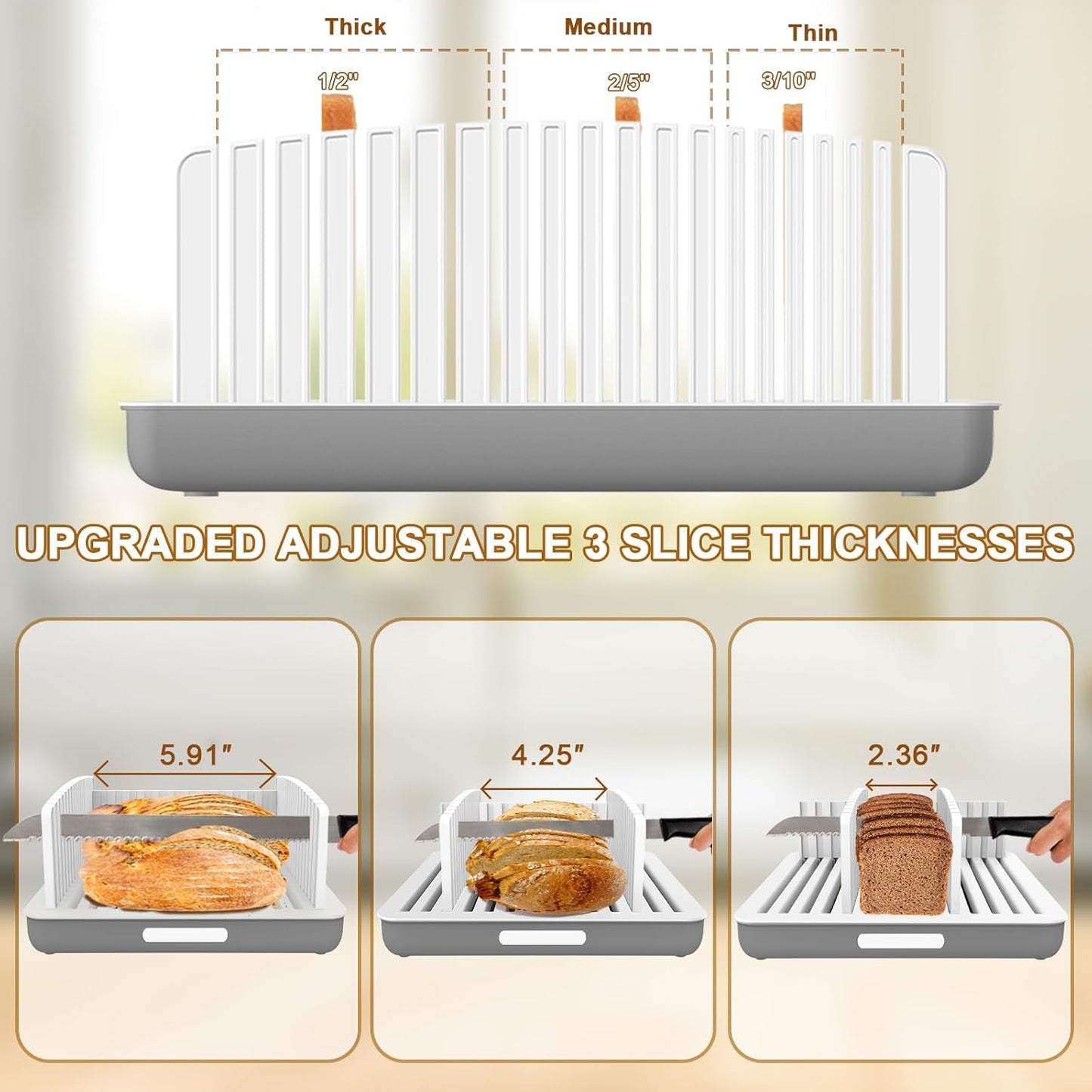 13 Upgrade Widen Bread Slicer for Sourdough rounds, Adjustable Large Capacity Wide and Thicknesses, Foldable