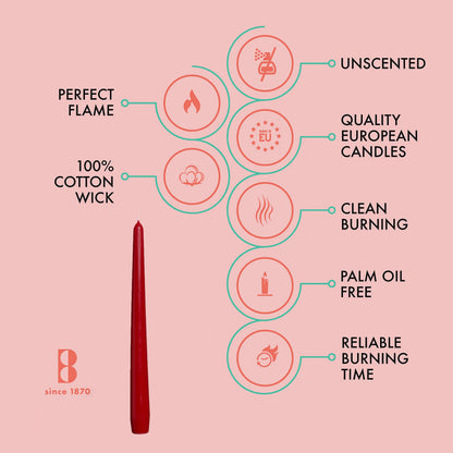 Bolsius WINE RED Taper Party Wedding Candles 10 Pack Aprox 10 inch (245x24 mm)