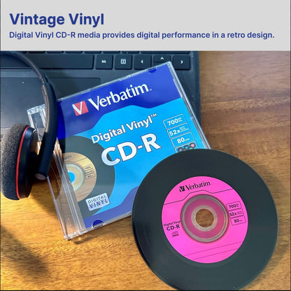Verbatim CD-R Blank Discs 700MB 80min 52X Recordable Disc for Data and Music with Digital Vinyl Surface - 50pk Spindle Blue/Green/Orange/Pink/Purple