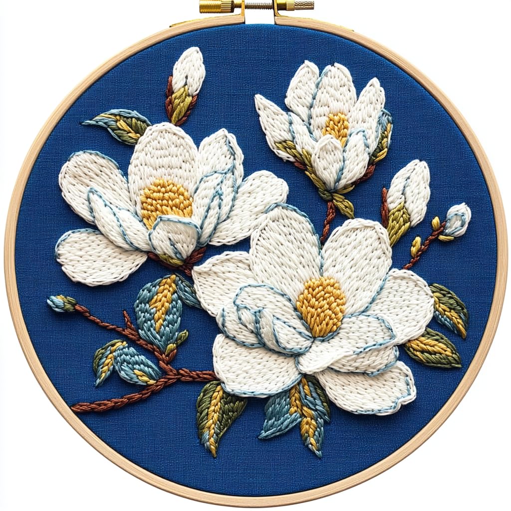 Punch Needle Kits Magnolia Flowers Easy for Beginners DIY Embroidery Starter Set with Hoop Stress Relief Craft Hobby and Home Decor 20x20cm-2