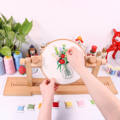 Adjustable Embroidery Hoop Stand, guofa Wooden Cross Stitch Stand Holder for DIY Craft Sewing, Easy Operation Lifesaver Embroidery Supplies