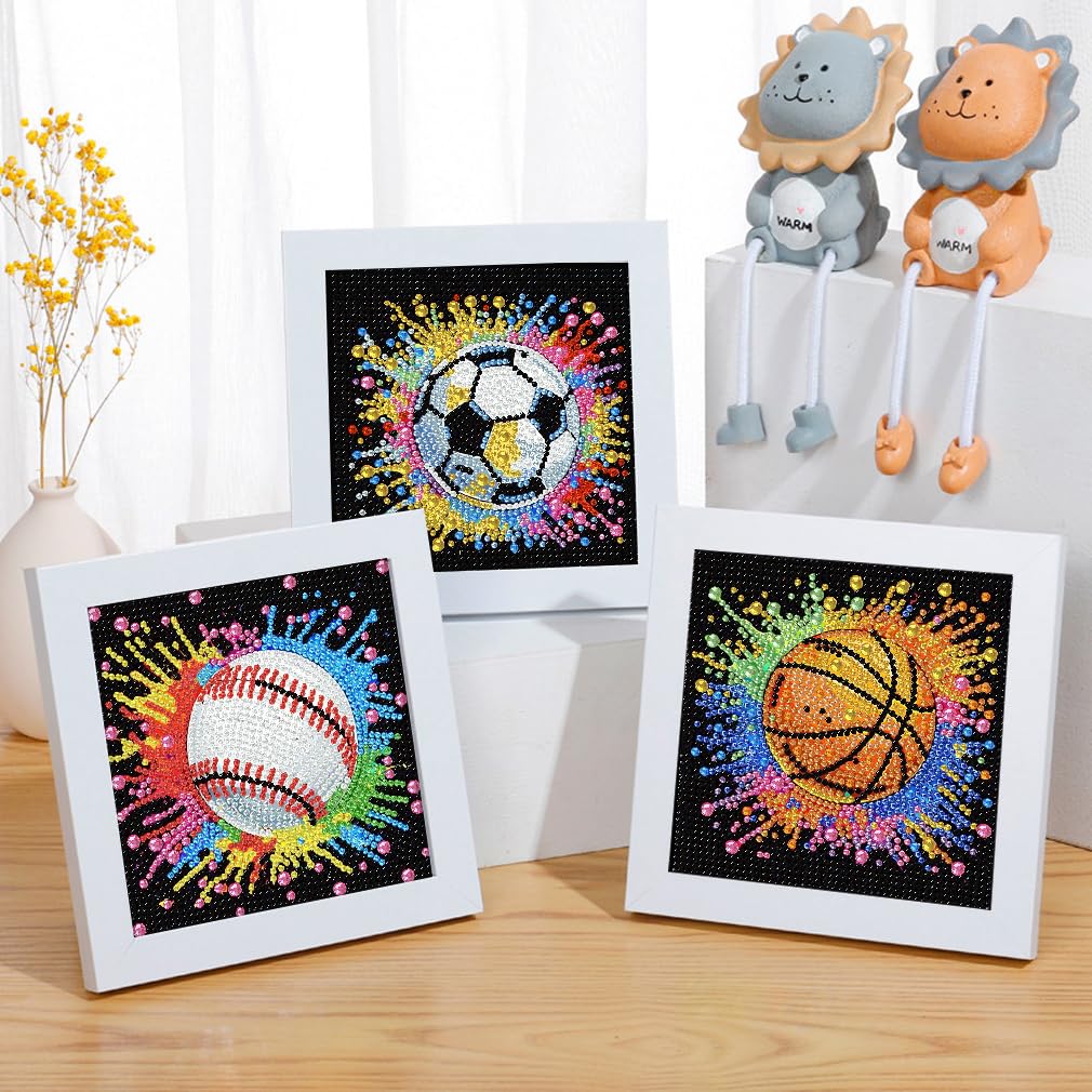 LEZHIJIA 6 Pack Small Diamond Art for Kids, Balls Mini Diamond Painting Kits for Kids, Diamond Dots Full Drill Crafts for for Kids Ages 4-8-12, Easy Gem Kit Kid for Gift Home Wall Decor 7x7inch