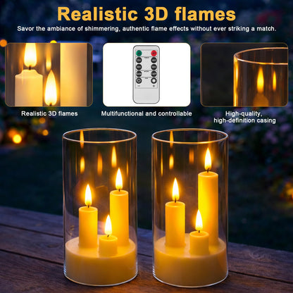 Eynshoo Flameless 3-in-1 Cone Candle with Remote & Timer, Battery-Operated LED Candle with 3D Flickering Wick, Acrylic,for Home Decor, Holiday Parties & Wedding Centerpieces(2pcs)