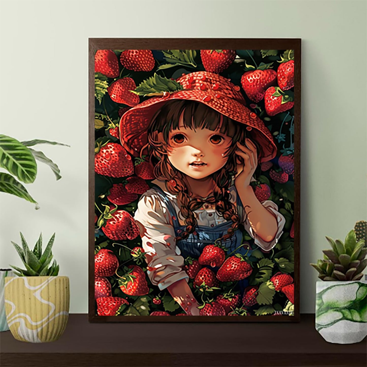 JXAVAXDE Adults Only Diamond Painting Set Strawberry Fields, Decoration for Diamond Painting Lovers, Fresh Strawberries Ideal Gift 5D Diamond Art 12x16 Inches