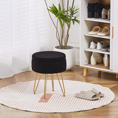 Wimarsbon Storage Ottoman,Teddy Velvet Vanity Stool,Soft Padded Seat,Round Footrest with Removable Cover and Adjustable