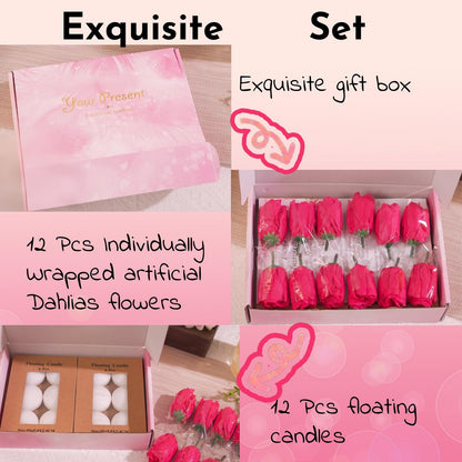 WPPNSY 24 Pcs Floating Candles for Centerpieces and Floating Flowers Artificial Flowers Head Vase Filler for Party Home Table Wedding Centerpieces Decoration (Pink)