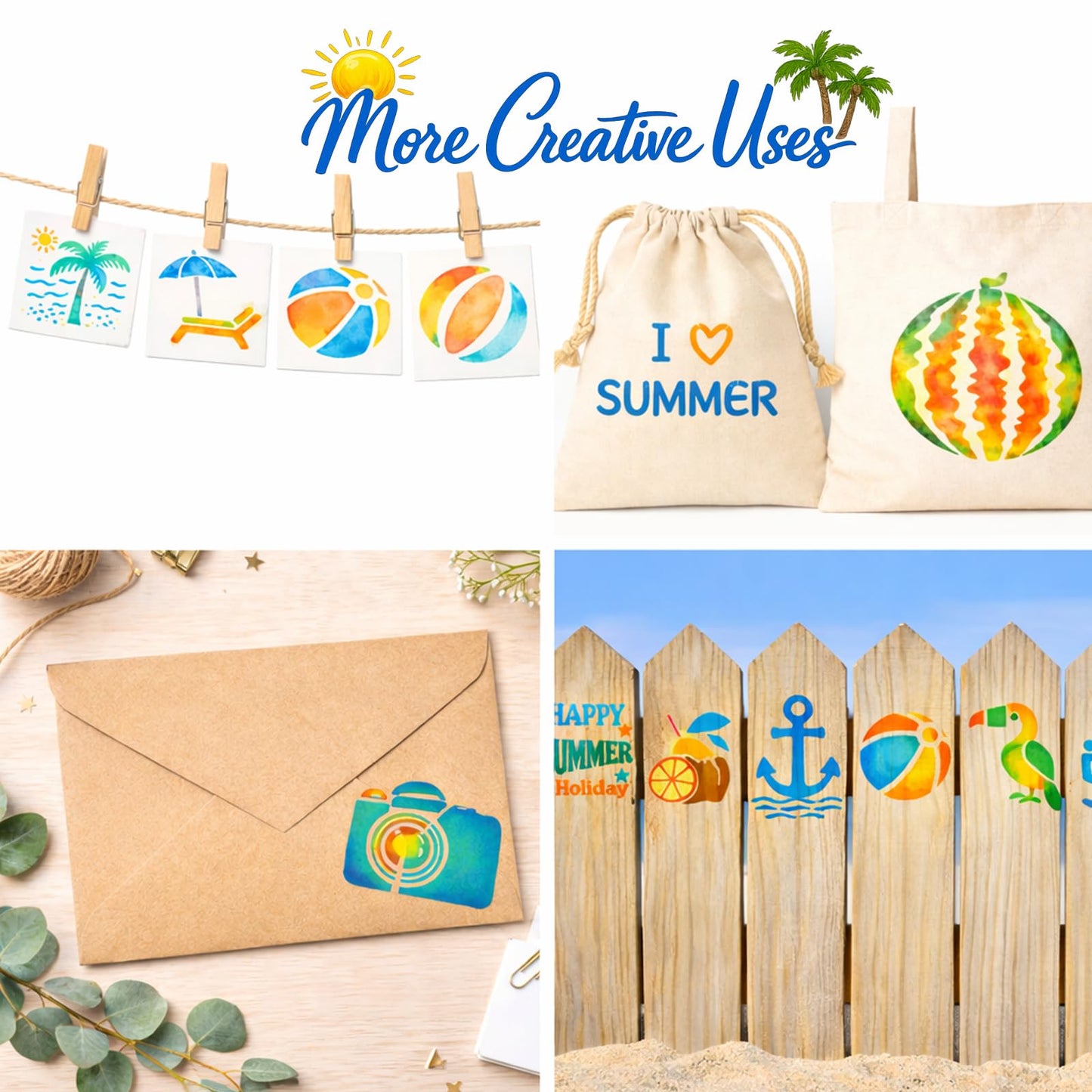 80 Pcs 3 Inch Summer Stencils for Painting, Reusable Beach Ocean Stencils for Wood, Wall, Canvas & Cards, Tropical DIY Crafts Decor