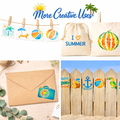 80 Pcs 3 Inch Summer Stencils for Painting, Reusable Beach Ocean Stencils for Wood, Wall, Canvas & Cards, Tropical DIY Crafts Decor