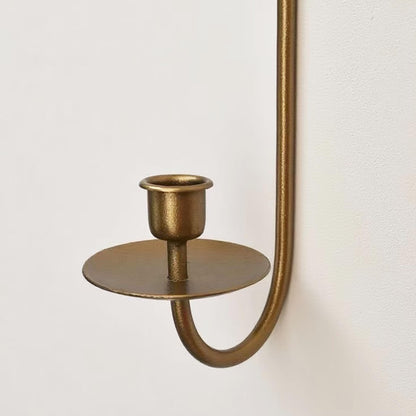 Remenna Metal Wall Candle Sconce Holders, Set of 2, Gold, Modern Bow Design, Wall Mount Taper Candle Holders for Living Room, Farmhouse, Wedding Decor