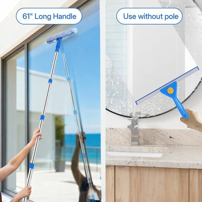 Window Cleaning Kit with Bucket 3 Gallon, 14" Window Squeegee and 15" Scrubber with 61" Long Handle, Professional Window Washing Equipment Cleaner Tool for Home Outdoor Commercial Use
