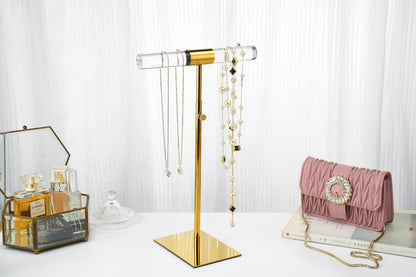 MCKECHSION Acrylic Jewelry Towers - Stainless Steel Long Necklace Stand, Adjustable Height Tabletop Jewelry Organizer for Home & Boutique