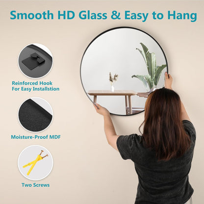 20 inch Fabuday Black Circle Mirror for Wall - Round Mirrors for Bathroom, Entryway, Living Room, Hallway, Bedroom