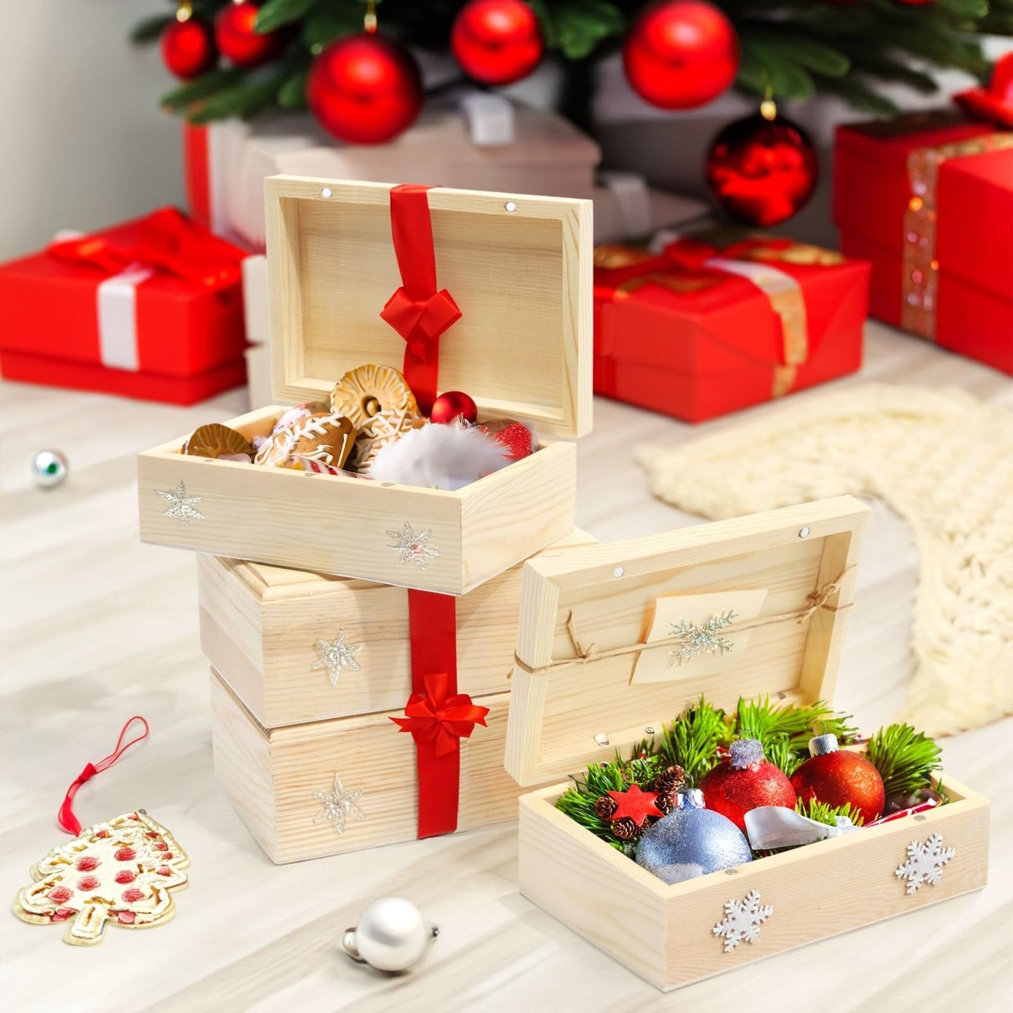 Bright Creations Wooden Boxes - 4 Pack, 5.5 x 3.5 x 2 in, Unfinished Pinewood - Wood Box with Hinged Magnetic Lid - DIY Crafts & Storage