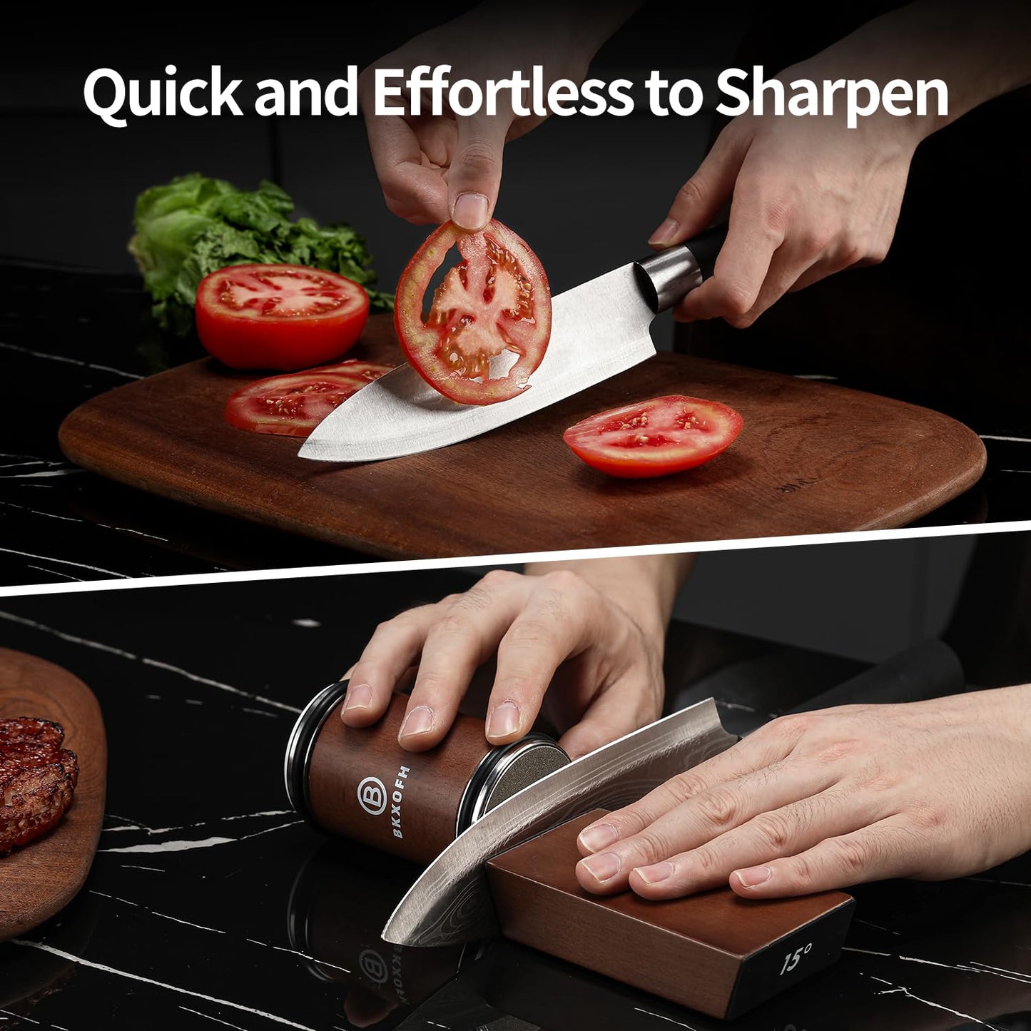 Rolling Knife Sharpener Kit, Knife Sharpening Kit, Kitchen Knives Sharpener Roller with Diamond and Ceramic for Steel of Chef Blade, Knives Sharpening Tool with 15 & 20 Degree Magnetic Angle, Walnut