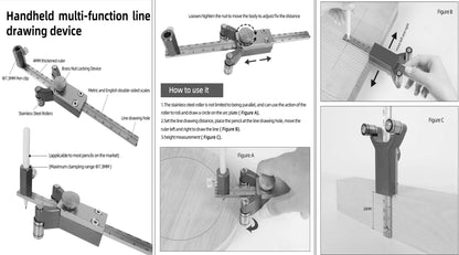 Szliyands Latest Models Multifunctional scribing Ruler Parallel line Drawing Tool Gauge with Straight line arc Measurement DIY Woodworking scribing Tool