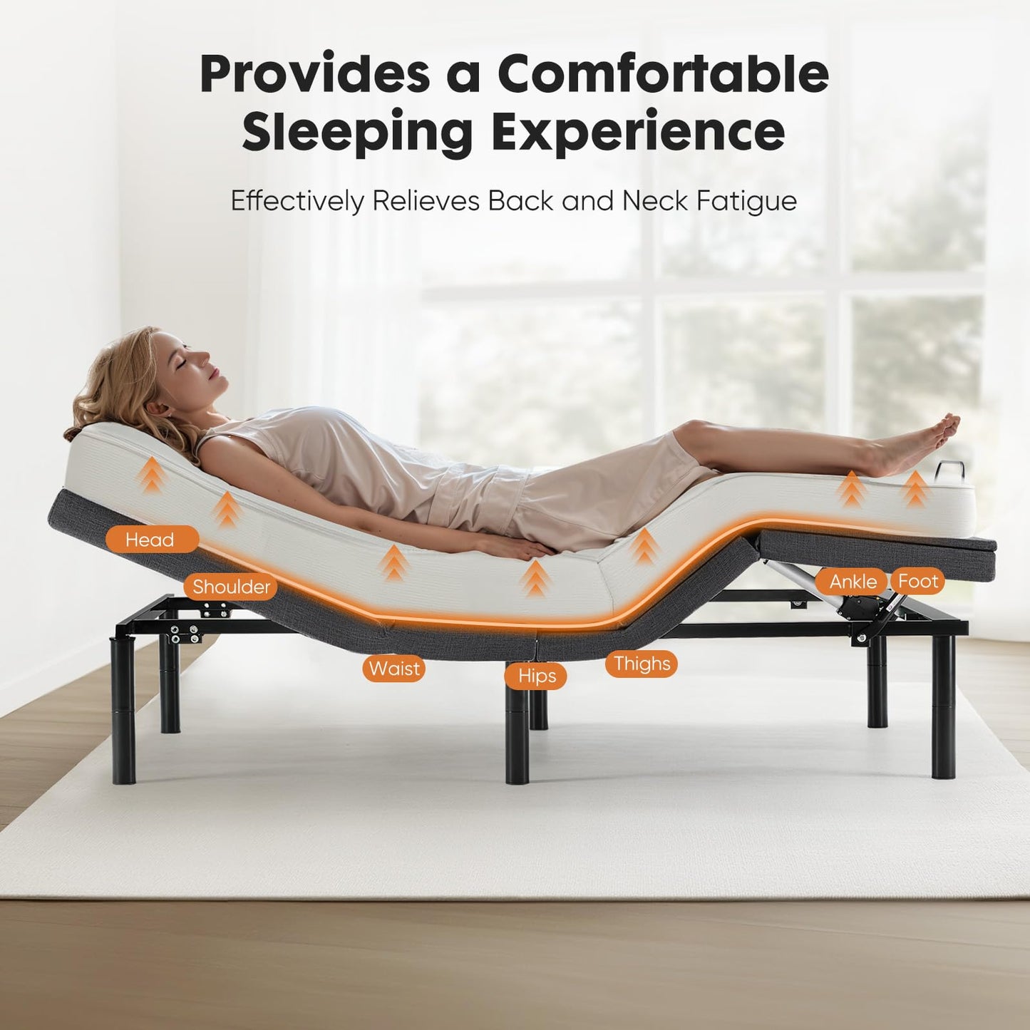 Sweetcrispy Adjustable Bed Frame Twin XL, Ergonomic Electric Bed Base with Wireless Remote and 2 USB Ports, Head and Foot Incline, Zero Gravity Bed, Anti-Snore, Easy Assembly
