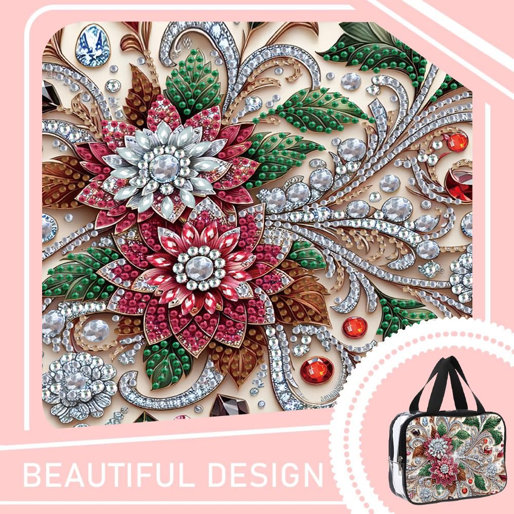 LSQFS DIY Diamond Painting Toiletry Bag, Large Clear PVC Cosmetic Organizer, Portable Travel Makeup Pouch with Rhinestone Decor, Diamond Art Kit for Adults, Ideal Gift for Women and Craft Lovers