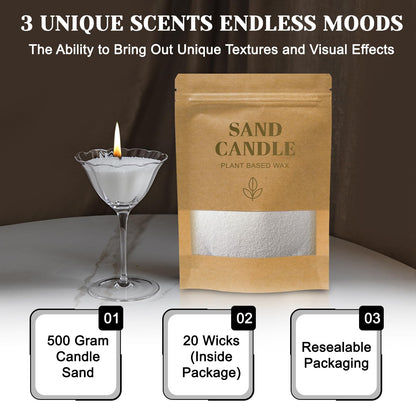 Gkweres Candle Sand with Wicks, 1.1LB Pearled Candle, DIY Bead Powder Sand Wax Making kit Included 20 Pcs Wicks, Refillable, for Handmade, Wedding and Party Decorations (Sandalwood Bamboo Gardenia)
