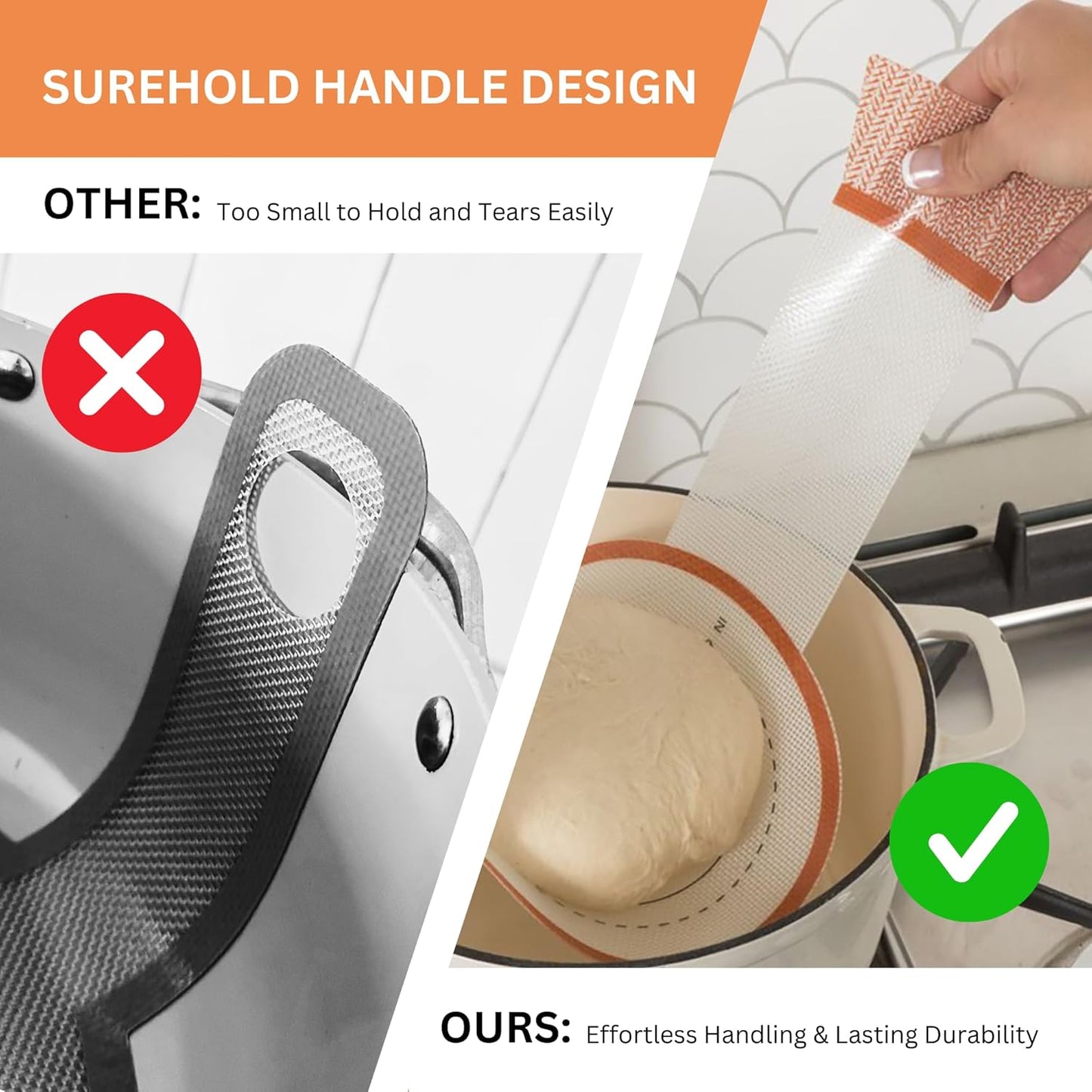 Silicone Bread Sling 2-Pack, Exclusive SureHold Handles, Sourdough Baking Sling for Bread Making Tools