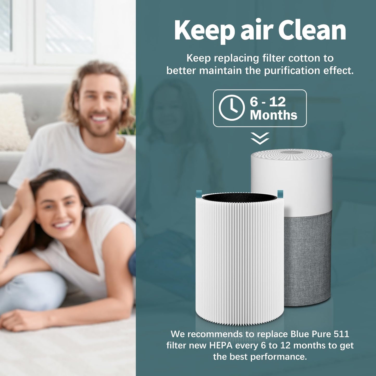 2 Pack 511 Replacement Filter Compatible with Blueair Blue Pure 511 Air Purifier, 2-in-1 H13 True HEPA Filter and Carbon Filter (Not Fit for 511 Auto)
