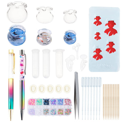 OLYCRAFT 55PCS Miniature Koi Fish Mold Set Silicone Molds for Resin Koi Fish Shaped Resin Molds Glass Goldfish Bowl, Pearl, Mushroom Botanical Terrarium Craft Set for Epoxy Resin DIY Crafts