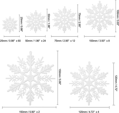 110 Pieces Tmflexe White Plastic Snowflakes Ornaments for Christmas Decoration, 6 Sizes DIY Art Crafts