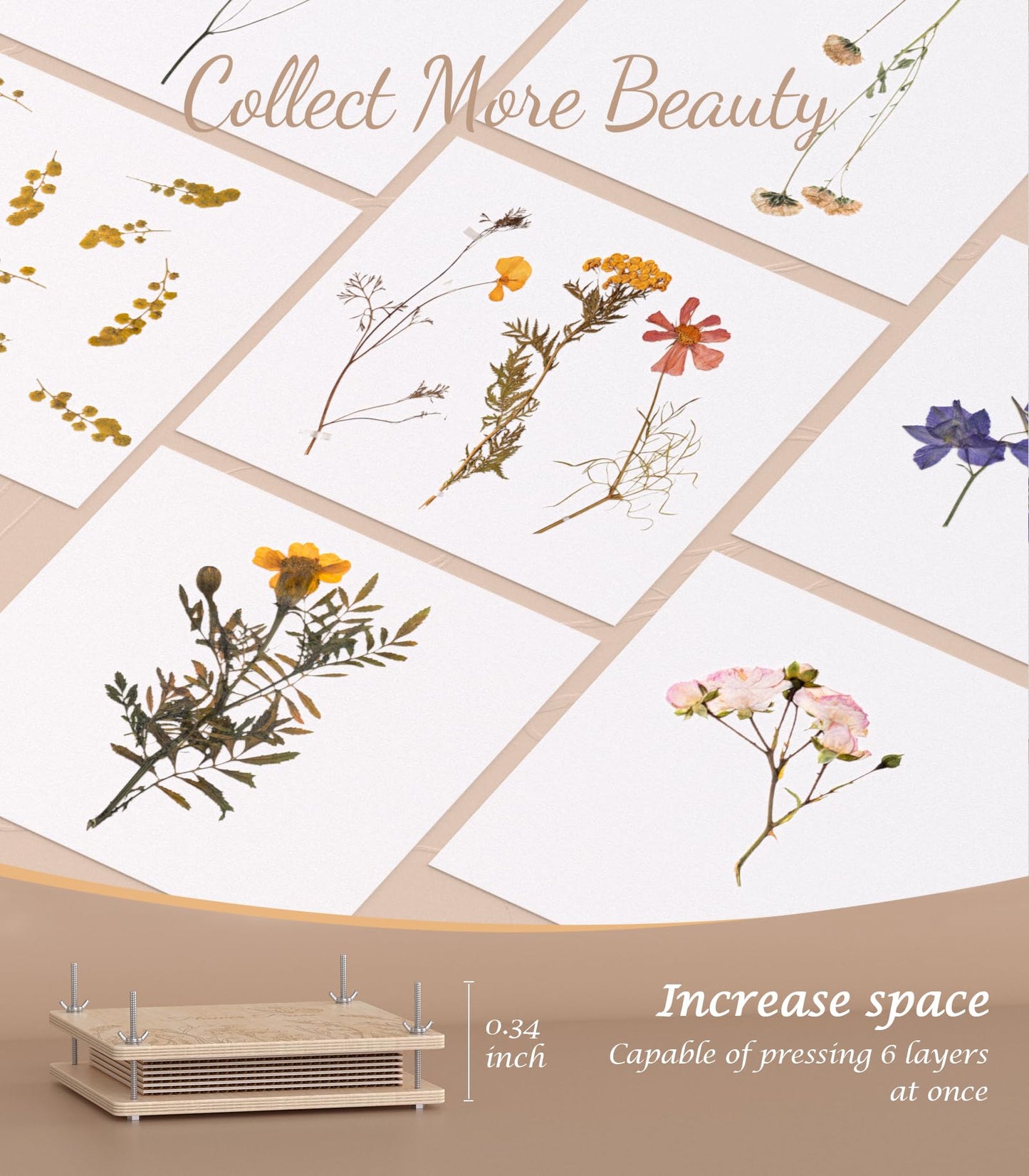 Wakhow Flower Press Kit – 11" x 11" Large Wooden Flower Presser for Adults & Teens | DIY Bouquet Preservation & Dried Flower Art | Ideal Gift for Nature & Craft Lovers