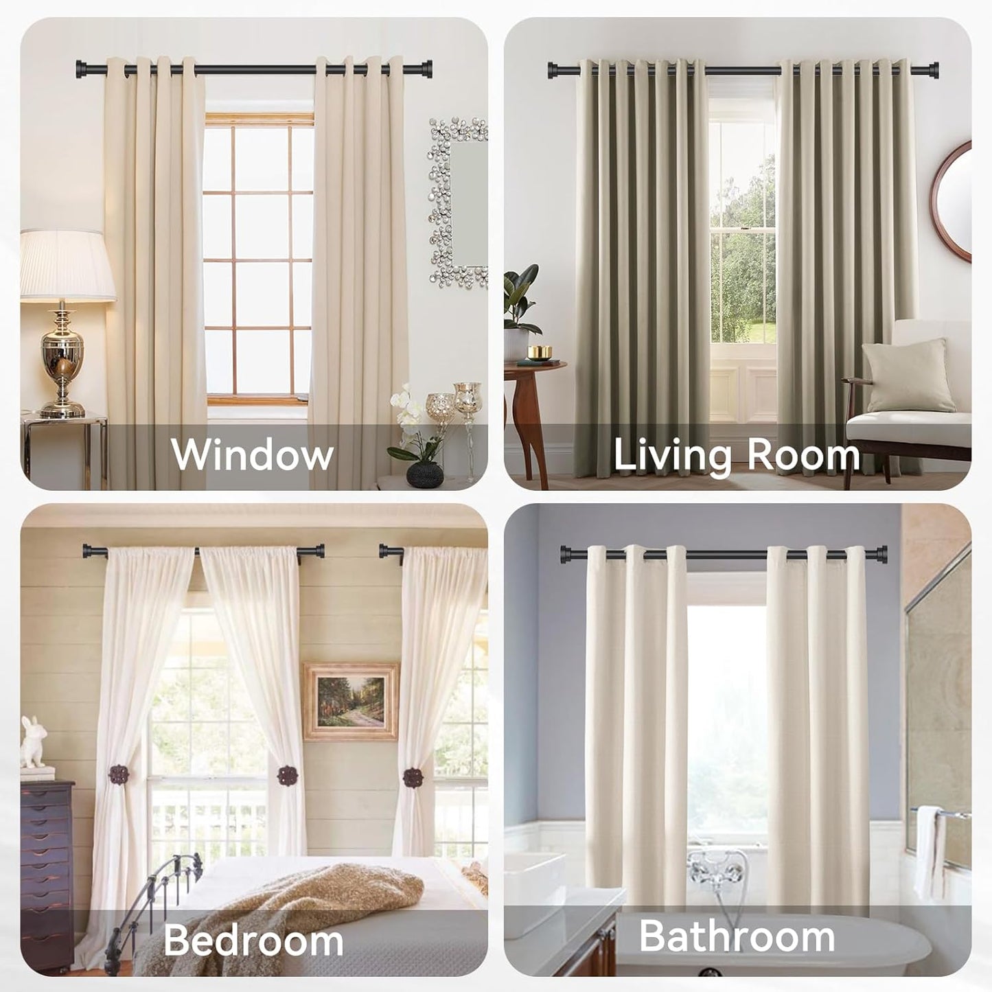 Black Curtain Rods for Windows 28 to 48 Inch, 2 Pack Heavy Duty Metal Stainless Steel Adjustable Drapery Rod with