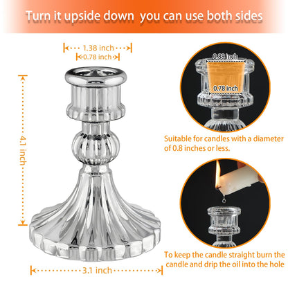 ECHFSM Glass Candlestick Holder,Striped Taper Candle Holders,Set of 6 Candle Stand for Table Centerpieces, Home Decor,Weddings,Festival and Parties (Silver Stripe)