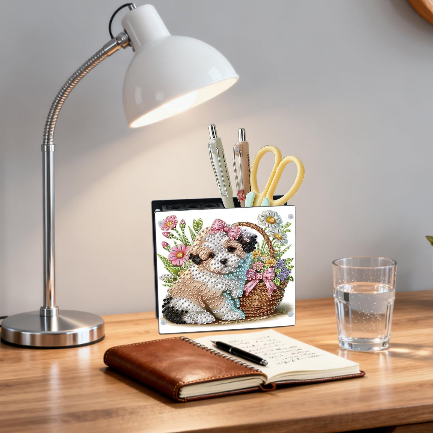 JISHSHAY Diamond Art Pen Holder Dog Diamond Painting Pencil Holder Animal Gem Art Penholder Gem Painting Pen Organizer Mosaic Kits for Adults Embroidery Kit Pencil Organizer, Contains 12 Slots