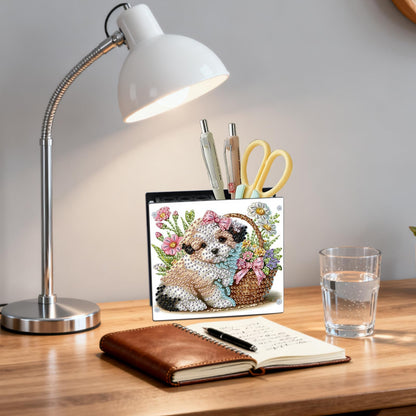 JISHSHAY Diamond Art Pen Holder Dog Diamond Painting Pencil Holder Animal Gem Art Penholder Gem Painting Pen Organizer Mosaic Kits for Adults Embroidery Kit Pencil Organizer, Contains 12 Slots