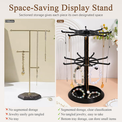 AOKWAWALIY Jewelry Stand 2 Tier Necklace Holder Black Bracelet Hanging Organizer Rotating Jewelry Earring Display Keychain Display Stand Plastic Jewelry Rack for Malls Counter Dressing Table