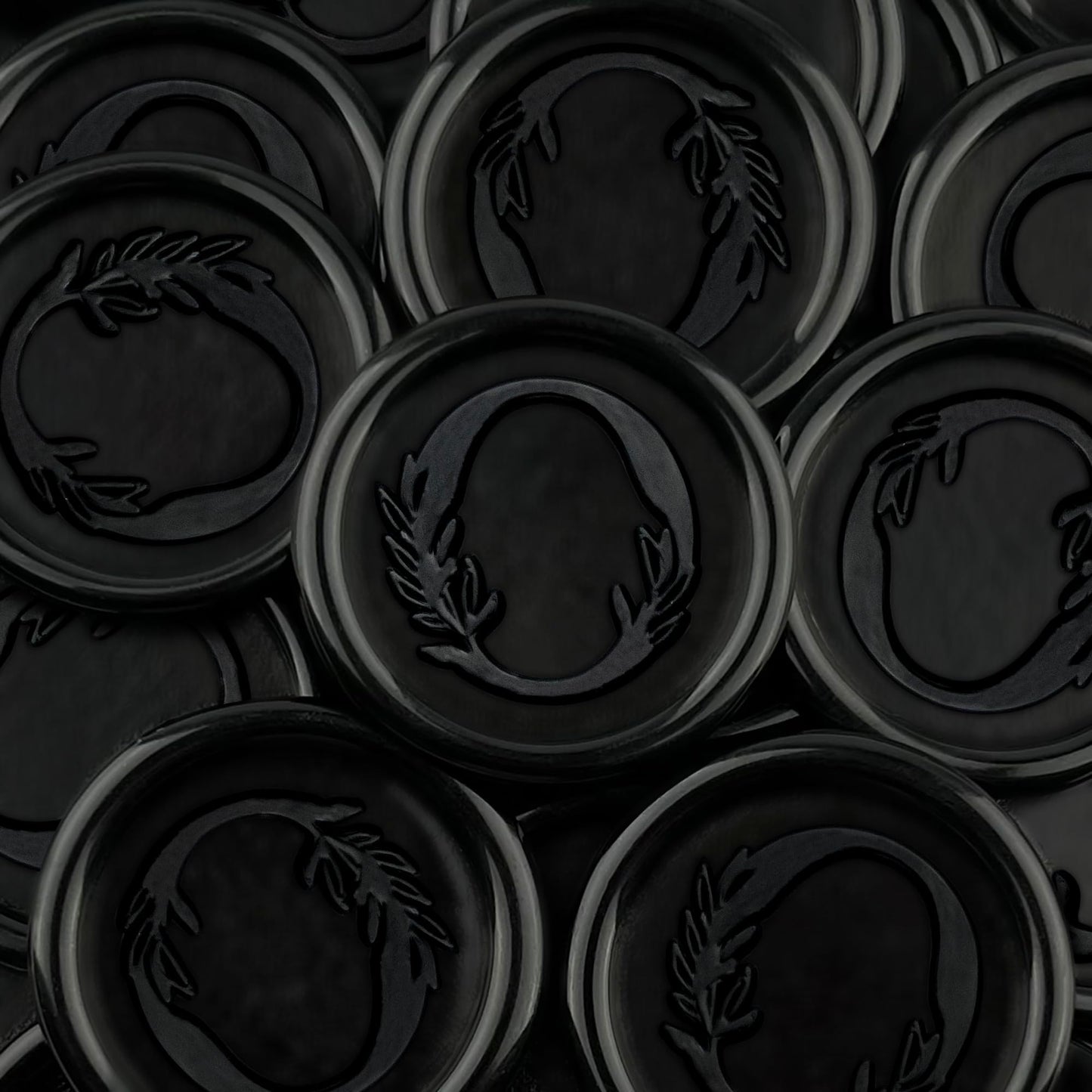 50Pcs Black Wax Seal Stickers Handmade Vintage Botanical Leaves Adhesive Letter Wax Stickers for Wedding Party Invitations, Envelope, Gift Wrap, Christmas(Initial O, Black)