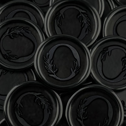 50Pcs Black Wax Seal Stickers Handmade Vintage Botanical Leaves Adhesive Letter Wax Stickers for Wedding Party Invitations, Envelope, Gift Wrap, Christmas(Initial O, Black)