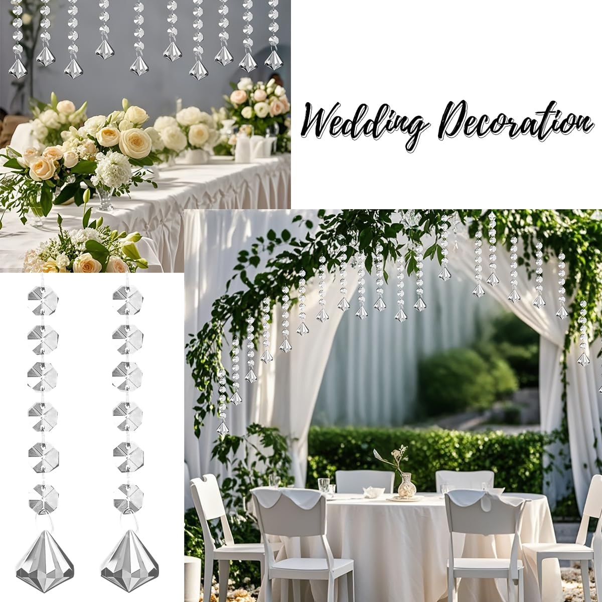 KESOCORAY 50 Pack Hanging Crystals - Clear Acrylic Prisms Pendant Ornaments for Christmas Tree, Centerpieces