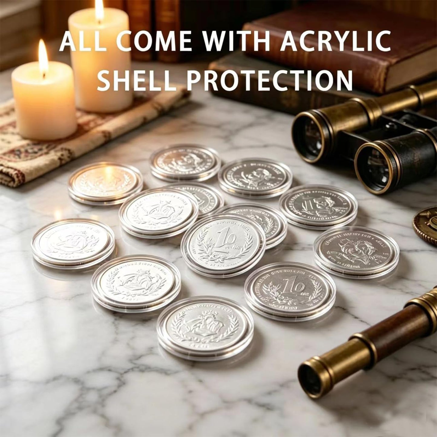 Disabeki 24 Pcs Blank Challenge Coins, 40mm x 2mm Plated Alloy Coin Blanks for Laser Engraving with Acrylic Cases, Reeded Edge Custom Coins for DIY Crafts, Gifts and Keepsakes (Silver-Plated)