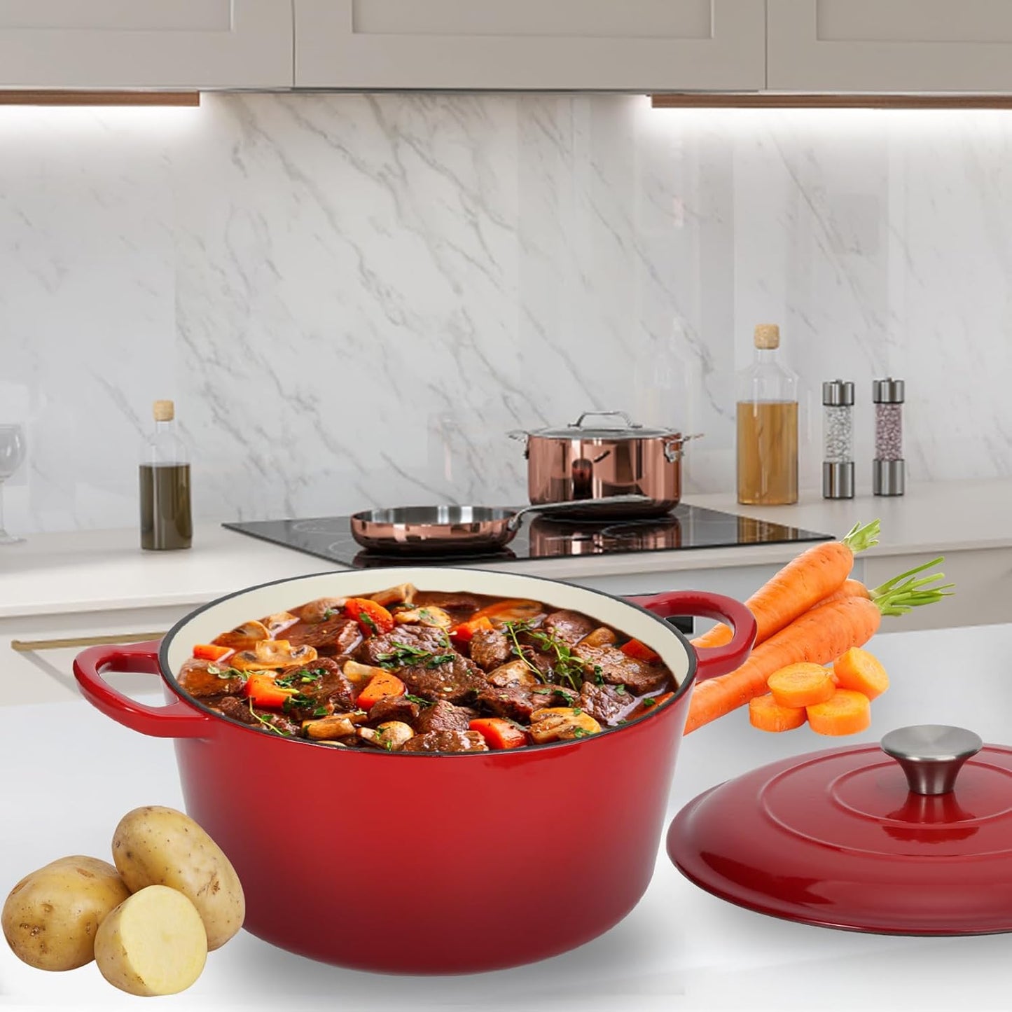 Enameled Cast Iron Dutch Oven Casserole with Lid - 5.5 Quart, Oven Safe up to 500°F, Heavy-Duty Cookware