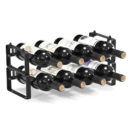 ICOHOT Stackable Wine Rack Countertop, Sturdy Wine Bottle Holder Freestanding for Cabinet, 2 Tier Small Tabletop Wine Holder Stand for Pantry Bar, Wire Wine Bottle Rack Metal Wine Storage Organizers