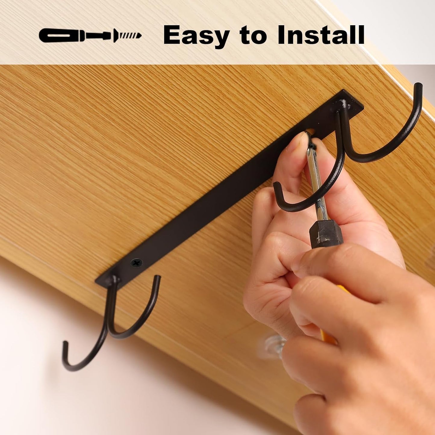 Under Cabinet Mug Hooks, 3 Pieces Mug Holder Rack with 12 Hooks, Display Hanging Storage for Mugs/Coffee Cups, Black
