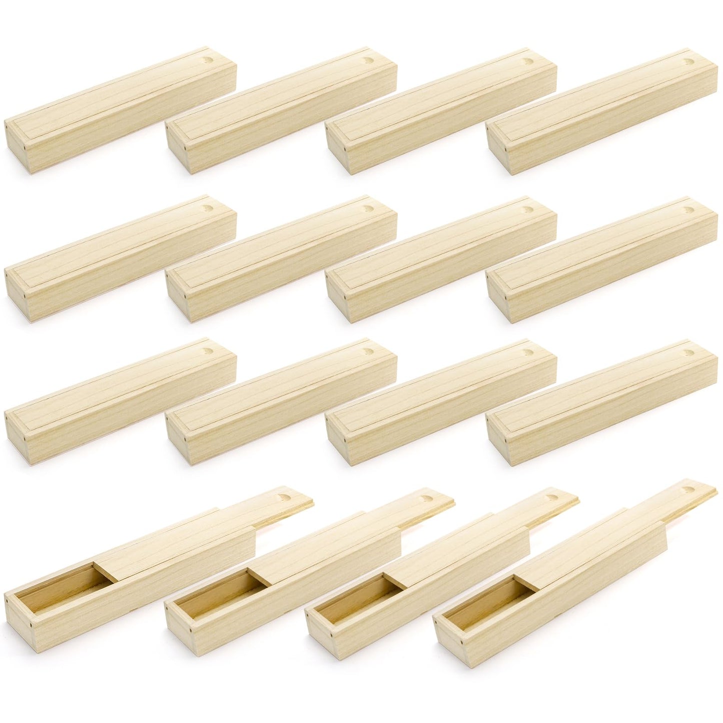 yarlung 16 Pack Unfinished Wood Box with Sliding Lid, Small Narrow Pencil Box Rectangular Gift Boxes for Art Hobbies, DIY Craft, Jewelry Necklace Storage