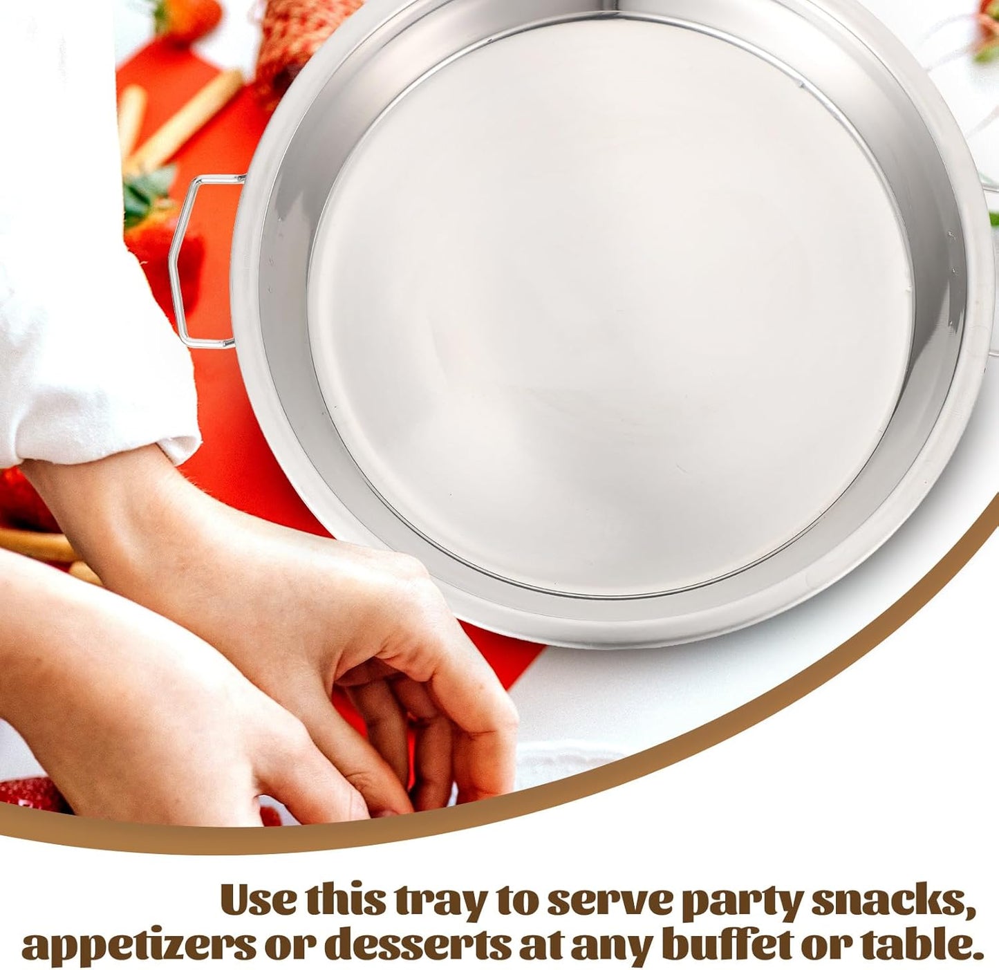Luxshiny 2PCS Stainless Steel Roasting Pan, Round Baking Tray for Pizza and Turkey