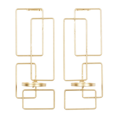 Deco 79 Metal Geometric Tealight 2 Plate Wall Sconce, Set of 2, 5"W, 13"H, Gold