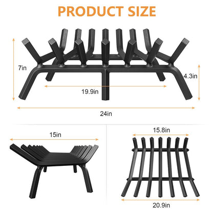 HYTXEN Fireplace Grate 24 Inch, Fireplace Grates Heavy Duty Cast Iron Solid Steel 7 Bars Fire Pit Grate with 6 Support Legs, Fireplace Log Grate Outdoor Indoor Wrought Iron Wood Burning Rack