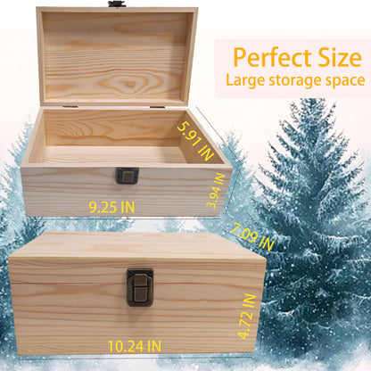 LuckyZoo77 Large Unfinished Wooden Storage Box with Lid & Latch, 2-Pack Pine Wood Craft Boxes with Bonus Small Box for DIY Crafts & Gifts