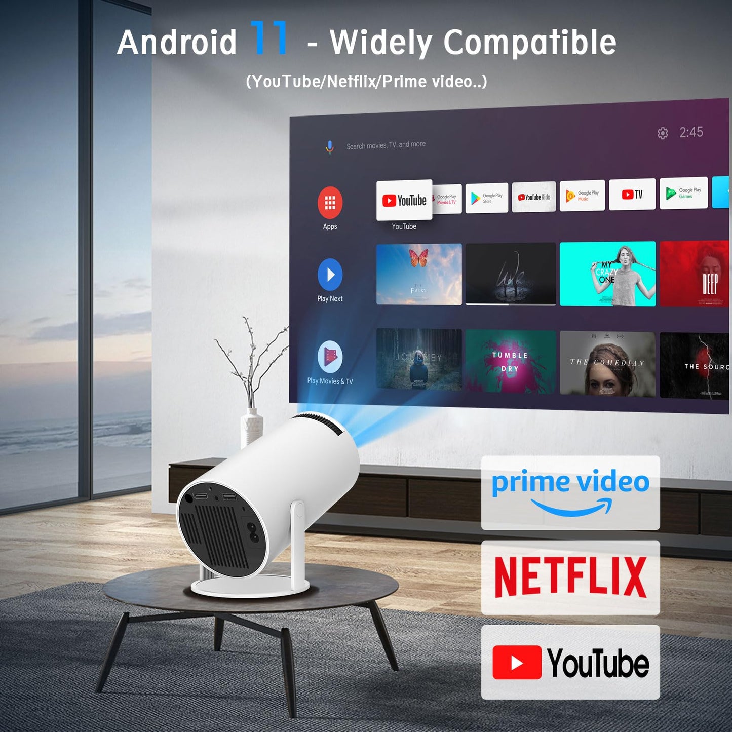 Mini Portable Projector, Support 4K 1080P with Dual-Band WIFI6 5G Wireless 5.0 Bluetooth Android 11,160 ANSI,180° Rotatable, Auto Keystone Correction, 35"-130" Screen Video Projector