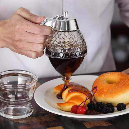 Squeeze Honey Dispenser, Plastic No Drip Maple Syrup Container, Juice Jar Bee Drip Dispenser, Honey Pot with Stand,