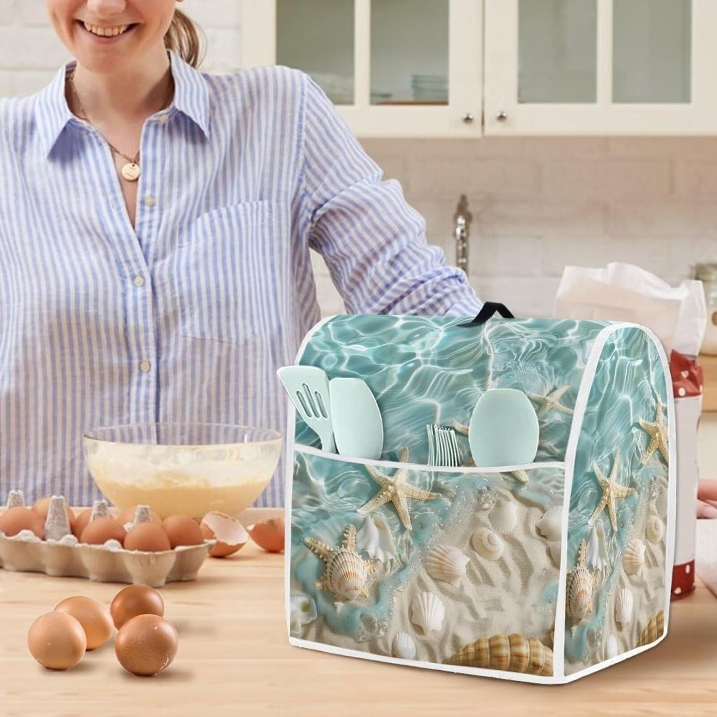 Beach Theme Stand Mixer Cover for Kitchen Aid Mixers with Pockets, Accessories for Kitchen Mixer