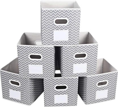 MAX Houser Fabric Cloth Storage Bins, Foldable Organizer Baskets with Dual Handles for Home Bedroom Storage, Set of 6