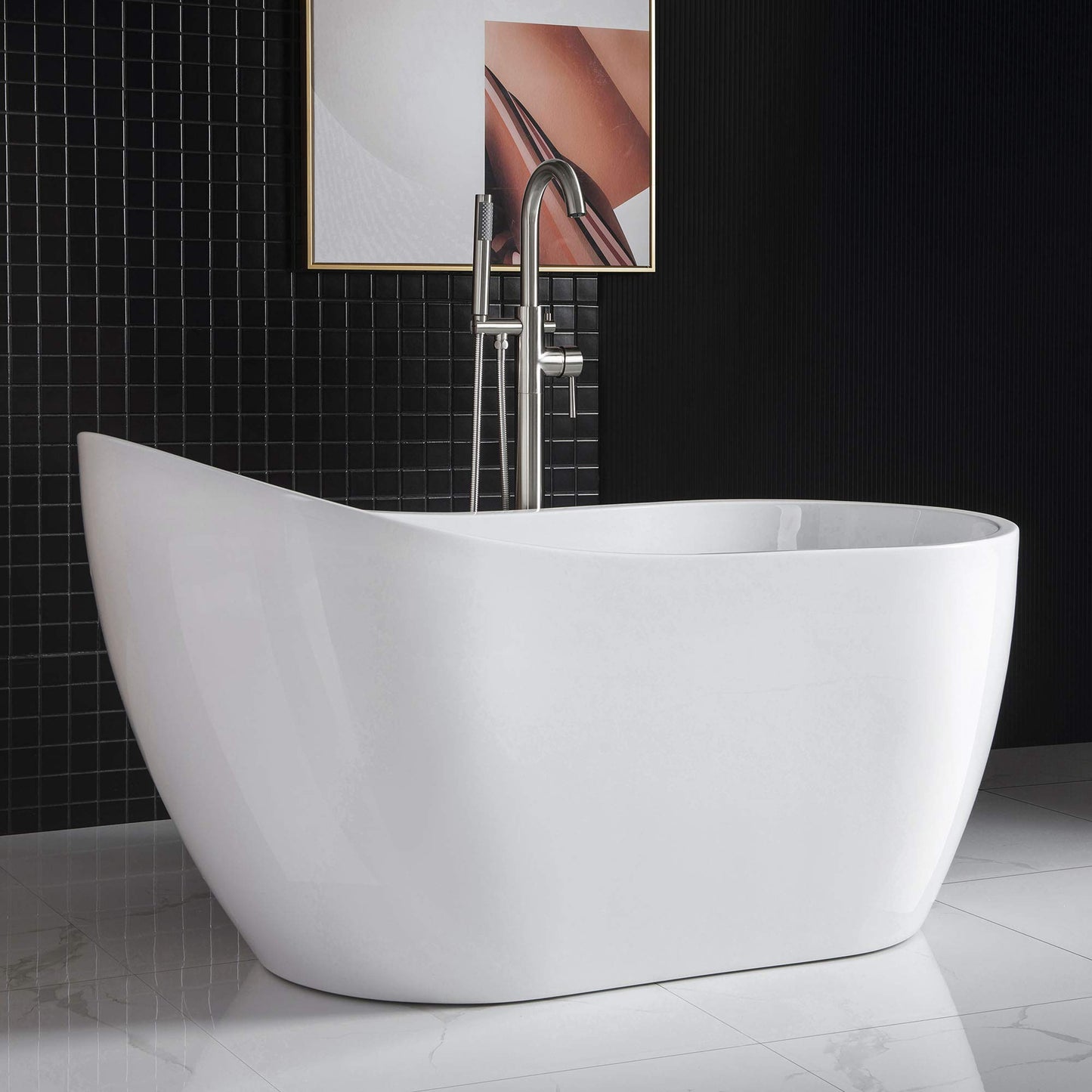Woodbridge 59" Acrylic Freestanding Bathtub Contemporary Soaking Tub with Brushed Nickel Overflow and Drain BTA1530